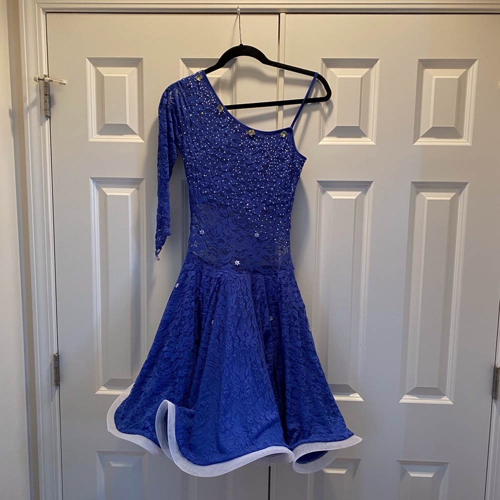 Blue Lace Full Circle Skirt Ballroom Dancing Dress